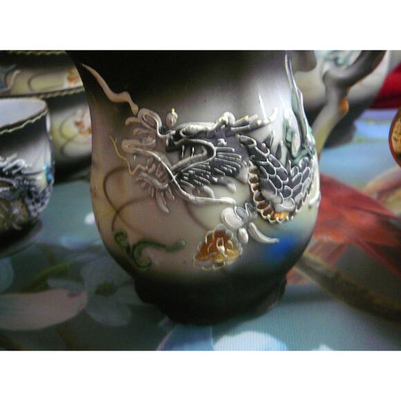 Vintage Ucagco Moriage 3D Dragonware 16 pc Demitasse Tea Set - Picture 5 of 14